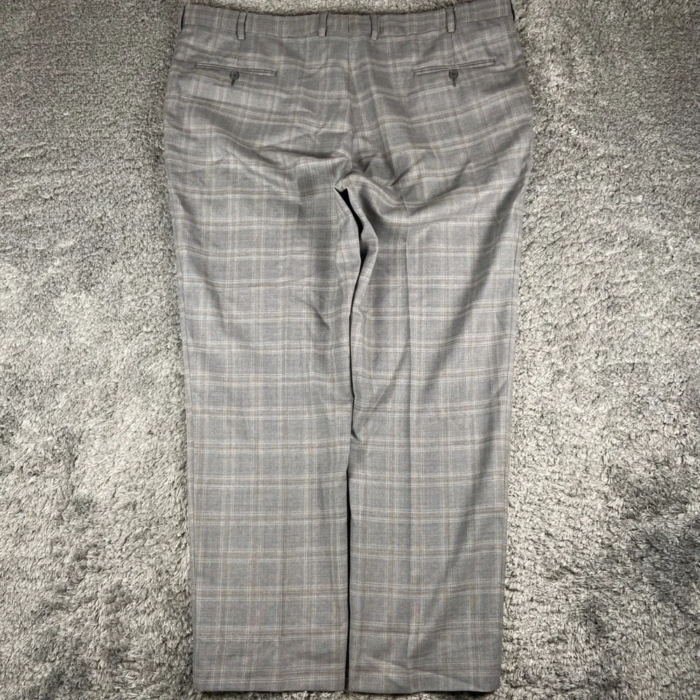 Joseph Abboud 2 Piece Suit Mens Blazer 48R Trouser 44x31 Grey Plaid Wool Preppy